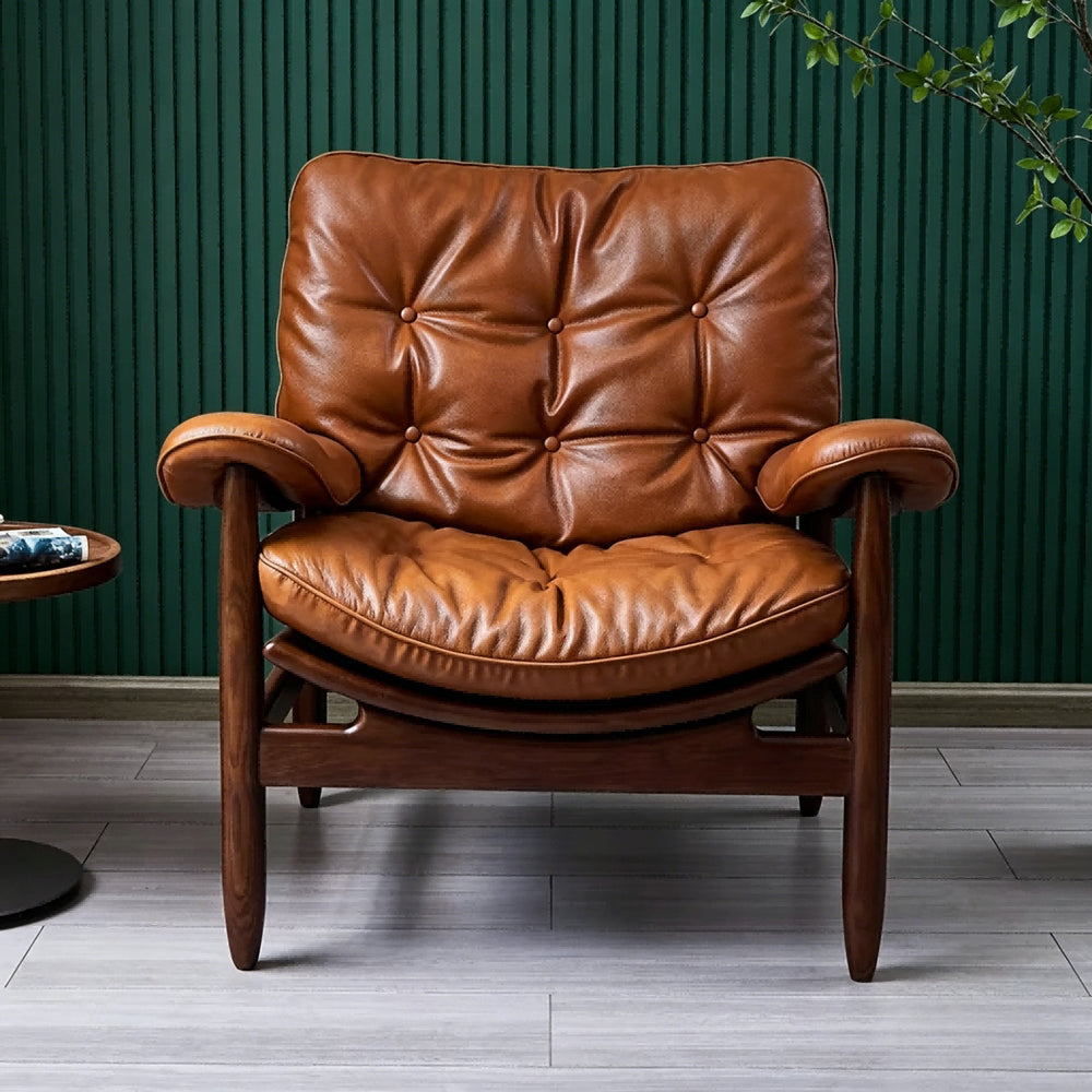 Medieval style single slot chair designer solid wood house retro living room balcony casual tea drinking host sofa chair