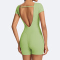 Solid color slim-fit short sleeve bodysuit - activewear for fitness, running, and yoga - women's summer lightweight jumpsuit