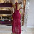 European and american women's clothing  autumn new collection: sweet and fresh tie-neck halter v-neck high-waisted slimming bodycon dress