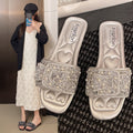 Plus size women's slides for export -  summer new arrivals: european & american fashion rhinestone flat one-strap sandals