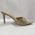 Summer women's stunning rhinestone stiletto heel mules - perfect with dresses, pointed-toe single strap high heels, sexy and comfortable for all-day wear