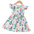 Mermaid pattern kids' flutter sleeve breathable & cool fitted dress