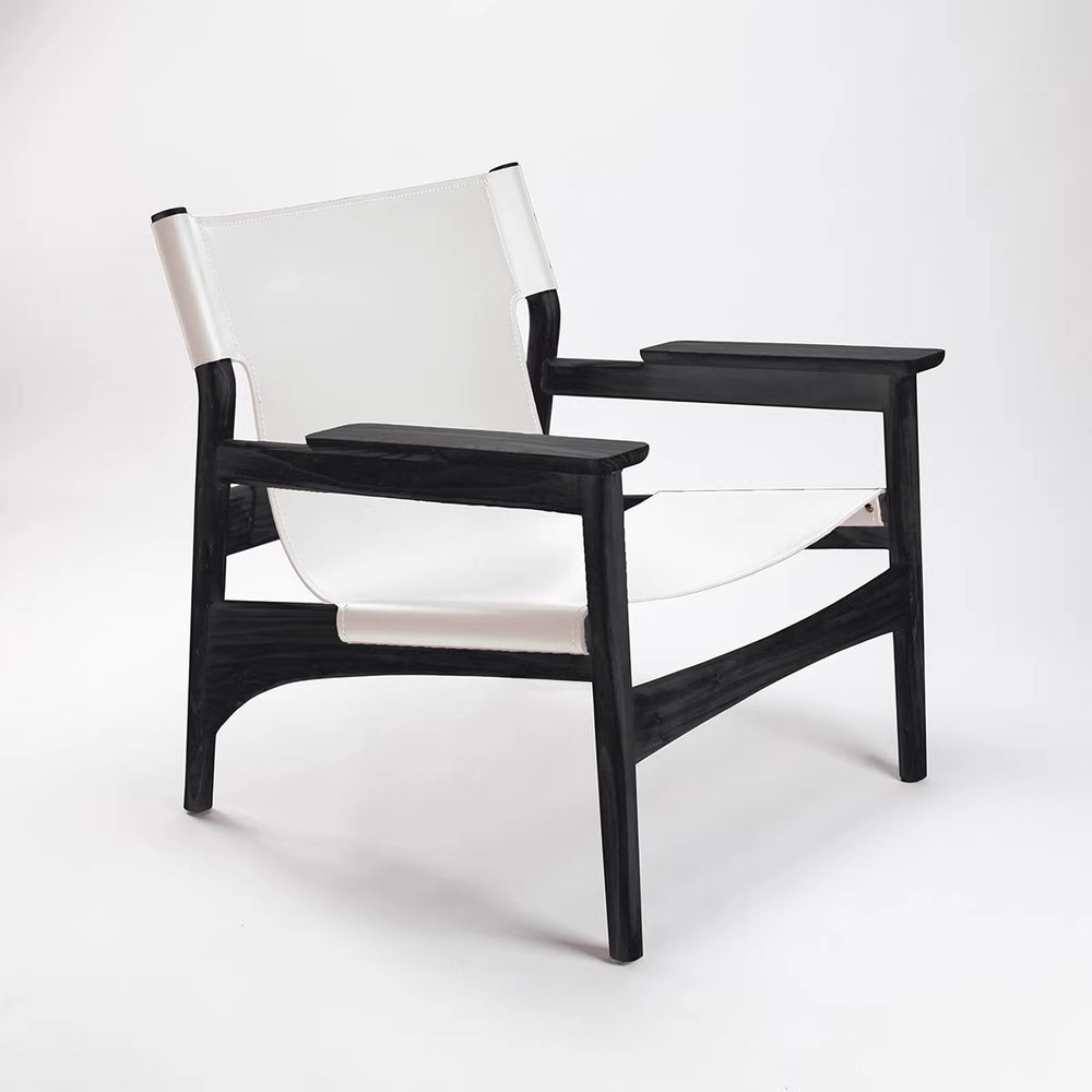 Vintage saddle chair - home living room balcony retro solid wood single leisure chair - designer style light luxury sofa chair