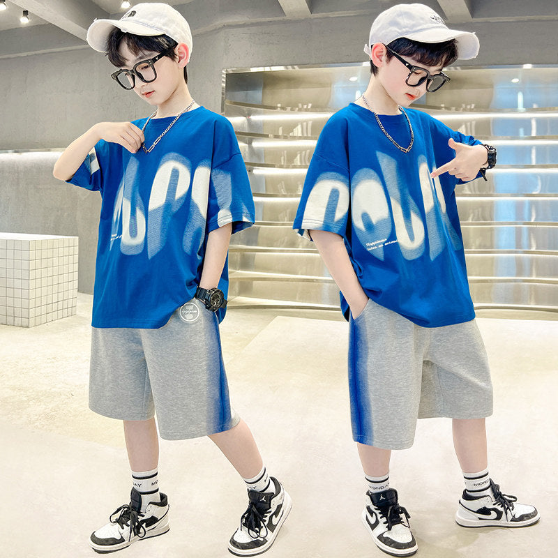 Boys' short-sleeve outfit: korean style, trendy summer two-piece set for older boys and teens -  new fashion kids' streetwear
