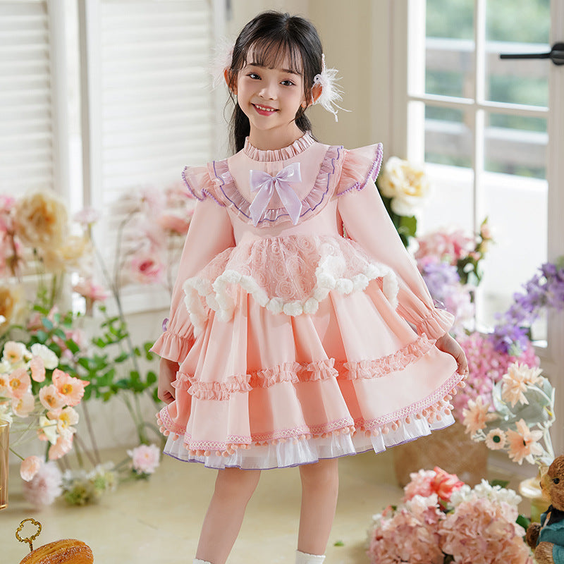 Girls' lolita princess dress - new spring/autumn red christmas dress - children's dress - autumn/winter baby dress