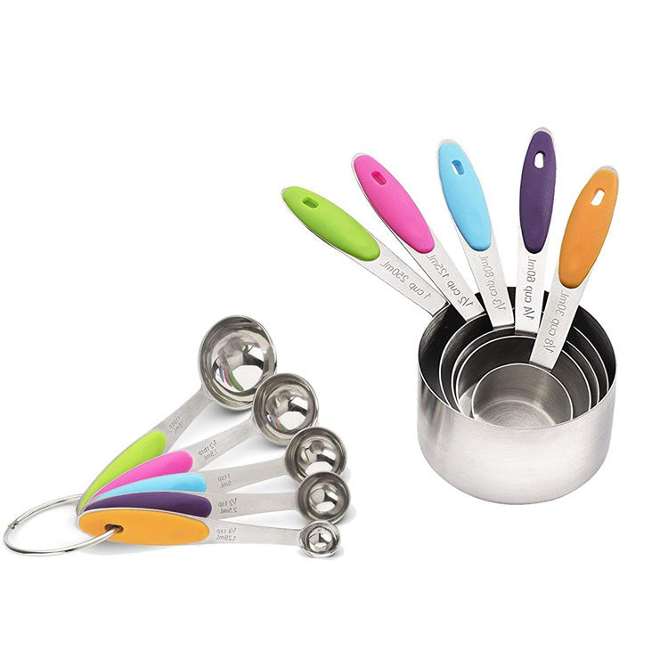 Cross-border stainless steel with graduated measuring cup, measuring spoon, high temperature resistant baking measuring spoon set, silicone coffee spoon, baking tool