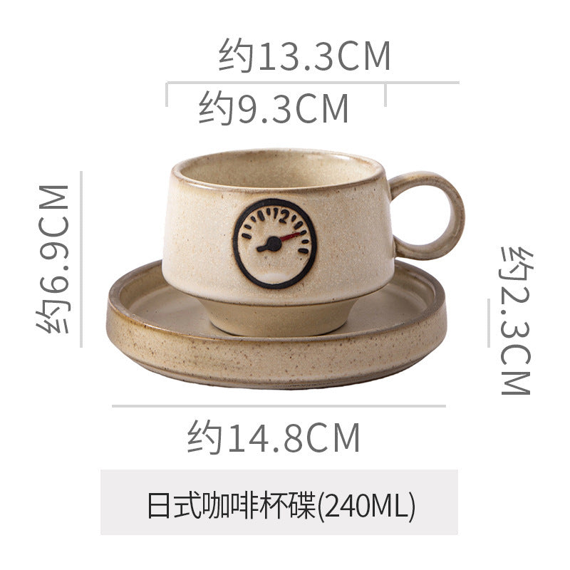 Japanese-style aesthetic ceramic cup and saucer set - rustic pottery coffee cup and saucer - creative handmade gift - funnel cup - afternoon tea cup