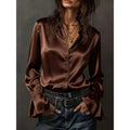new arrival: solid color wale satin long sleeve blouse