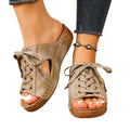 Exportplus sizesummernew arrivaltie back wedge sandals women's fish mouth side empty lightweight sandals  wholesale