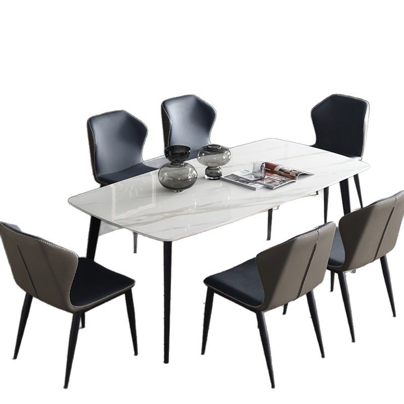 Rock slab dining table for homesmall apartment dining table modern casualaccessible luxury rectangular high-end glossy dining table and chair combination