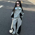Kids' korean style pants  new color block two-piece set for girls, casual sports sweatpants, spring and autumn fashion (mid-to-large children)