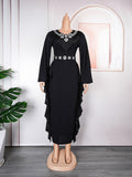 African fashionexport obese plus sizev neckelegantwork clothingdress women's clothing high waistlong sleeves long skirt