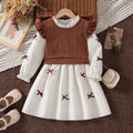 girls' autumn new arrival: collared long-sleeve ruffle princess dress shirt dress knitted vest two-piece set