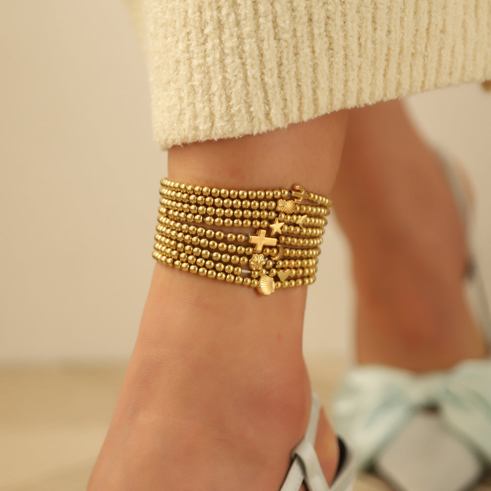 Stackable anklet set wholesale - european & american style, alloy geometric beaded anklets for women, unique heart & cross charms jewelry