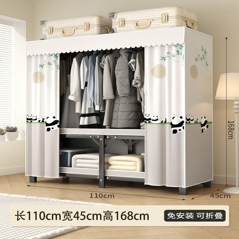 Foldable wardrobe - no assembly required, easy home use, bedroom steel frame, reinforced steel pipes, thickened, durable clothes rack for rental properties