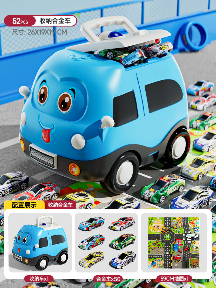 Kids' tinplate toy car set - pull-back inertia cars - birthday gift for boys - children's day gift - includes storage case