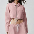 new arrival cotton mixed draped loose waist cord breathable stand collar zipper outwear short skirt casual sports suit