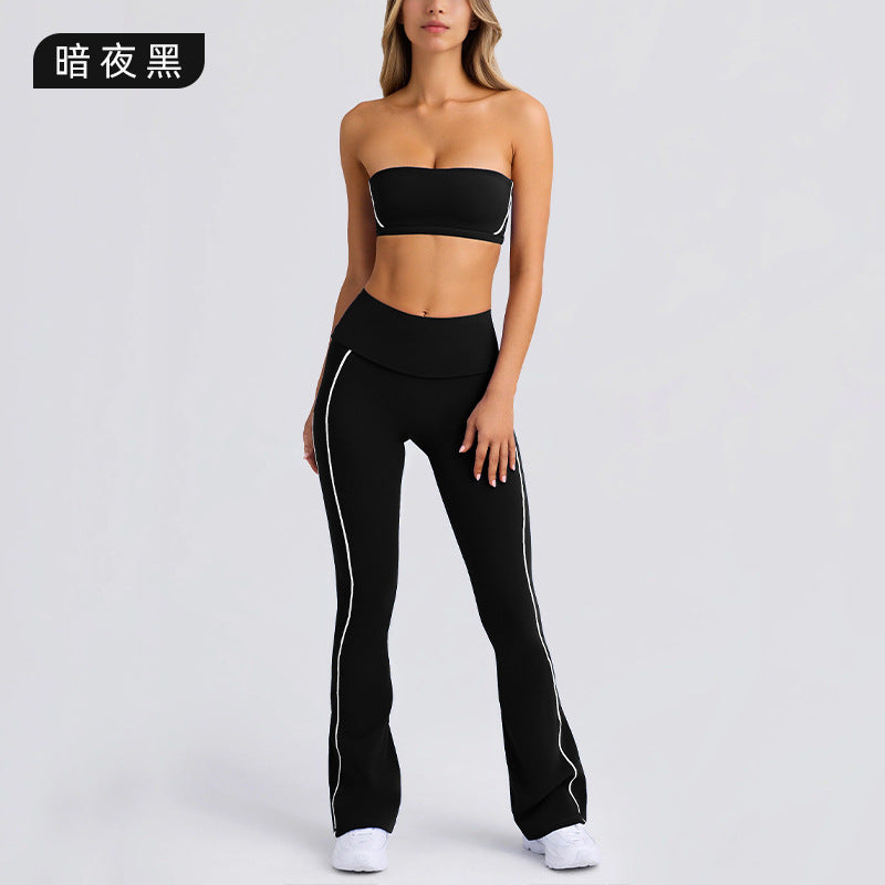 Yoga clothes autumn sling tube top nude bra beautiful back sports intimates running fitness women's bell bottomssuit