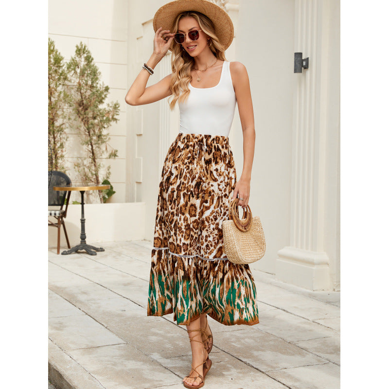 european and american rayon leopard print positioning printing bohemia beach vacation skirt