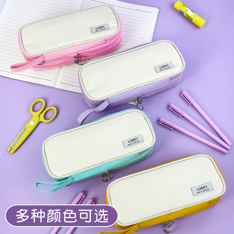 Cross-border pencil bag, Japanese and Korean macaron color matching can be turned into a large-capacity pencil bag, Japanese multi-functional stationery box for middle school students