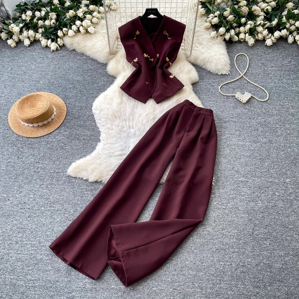 Light mature style vest high waist casualloose pants two-piece set women's summerclassy sense silmslimming look skirt suit