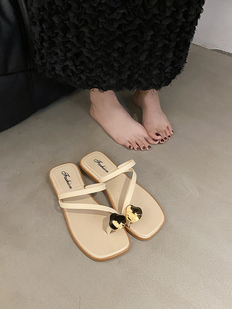 Toe-toe sandals for women summeroutwear2024new arrivalpopularinsflats square toe fairy style soft bottom one-line women's shoes
