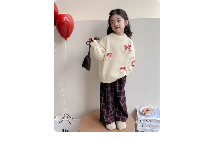 Girls' new year outfit: red sweater, winter knit top, stylish children's sweater,  new year's festive apparel