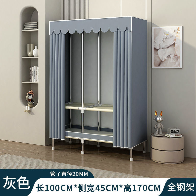 Simple wardrobe assembly steel pipe thickenedthickened home rental bedroom fabric steel frame storage steel pipe wardrobe