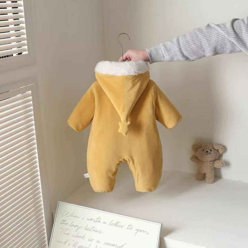 Fall and wintercutefashion super cute cartoon stuffed hooded romper baby fleece-linedthickened outerwear romper super cute