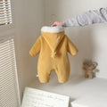 Fall and wintercutefashion super cute cartoon stuffed hooded romper baby fleece-linedthickened outerwear romper super cute