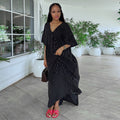 European and american women's clothing  autumn new sweet and fresh striped v-neck batwing sleeve loose waist maxi dress