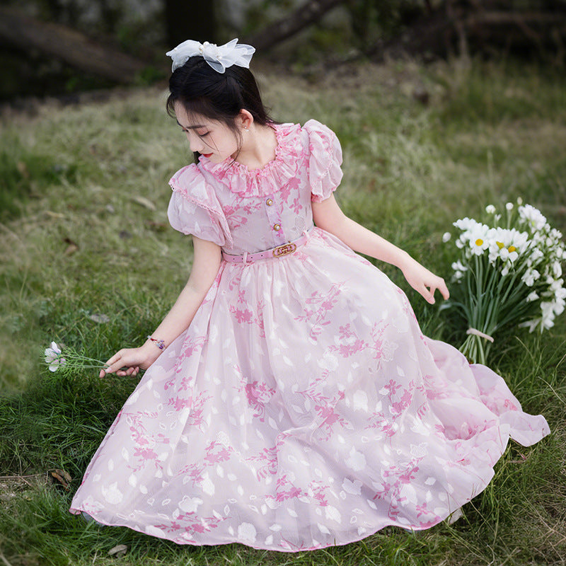 Hot-selling girls' floral princess dress - chiffon summer dress,  new sweet girl style, long beach dress
