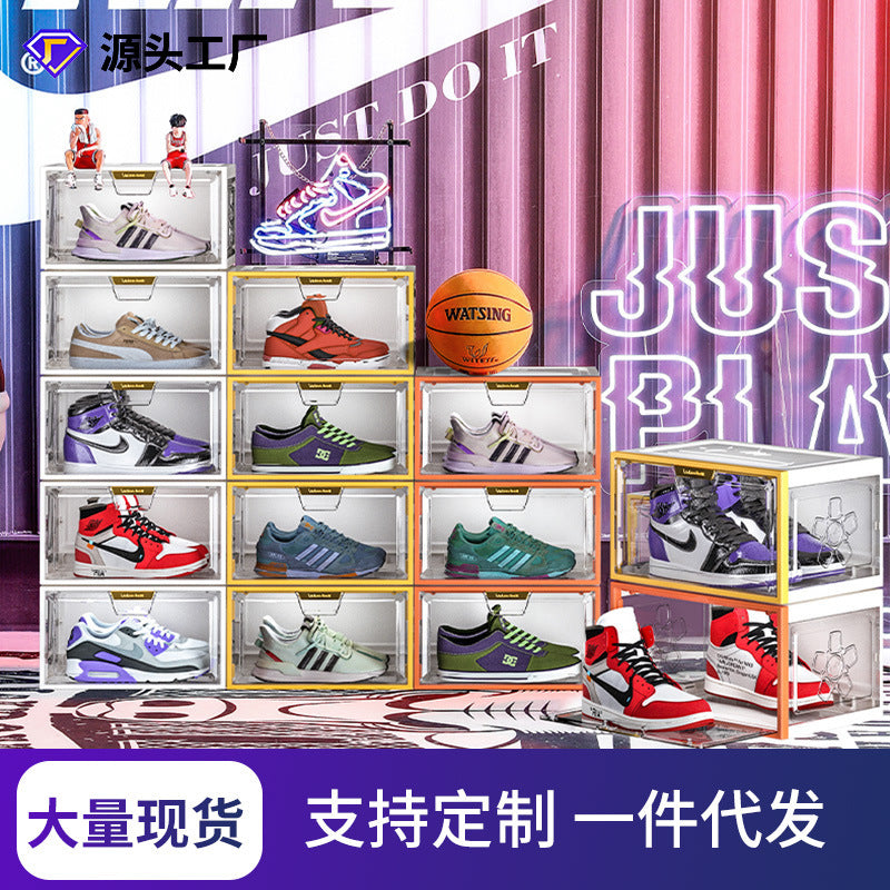 New transparent shoe box pp plastic dustproof and moisture-proof clamshell storage box drawer type can be stacked with a shoe cabinet for delivery.