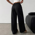 Girls' american retro black drawstring pocket wide-leg loose fit fleece-lined straight leg sweatpants