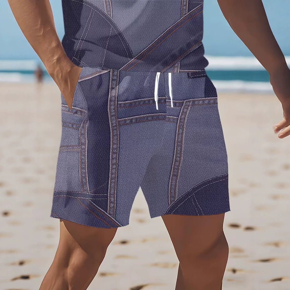 hot-selling men's polo shirt set, new summer two-piece casual short-sleeve and shorts set, dropshipping available