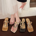 Versatile flip-flops: casual, flat, metal buckle, 2025 new square toe open-toe thong sandals - unique summer footwear