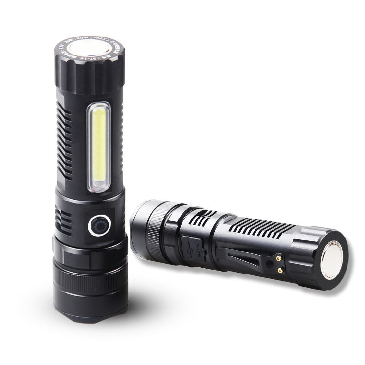 Cross-border XHP-70 lamp beads strong light 26650USB charging output function strong magnetic COB side light retractable flashlight