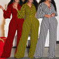 Q050 cross-border women's fashion  new v-neck puff sleeve cinched waist printed wide-leg plus size african european and american jumpsuit