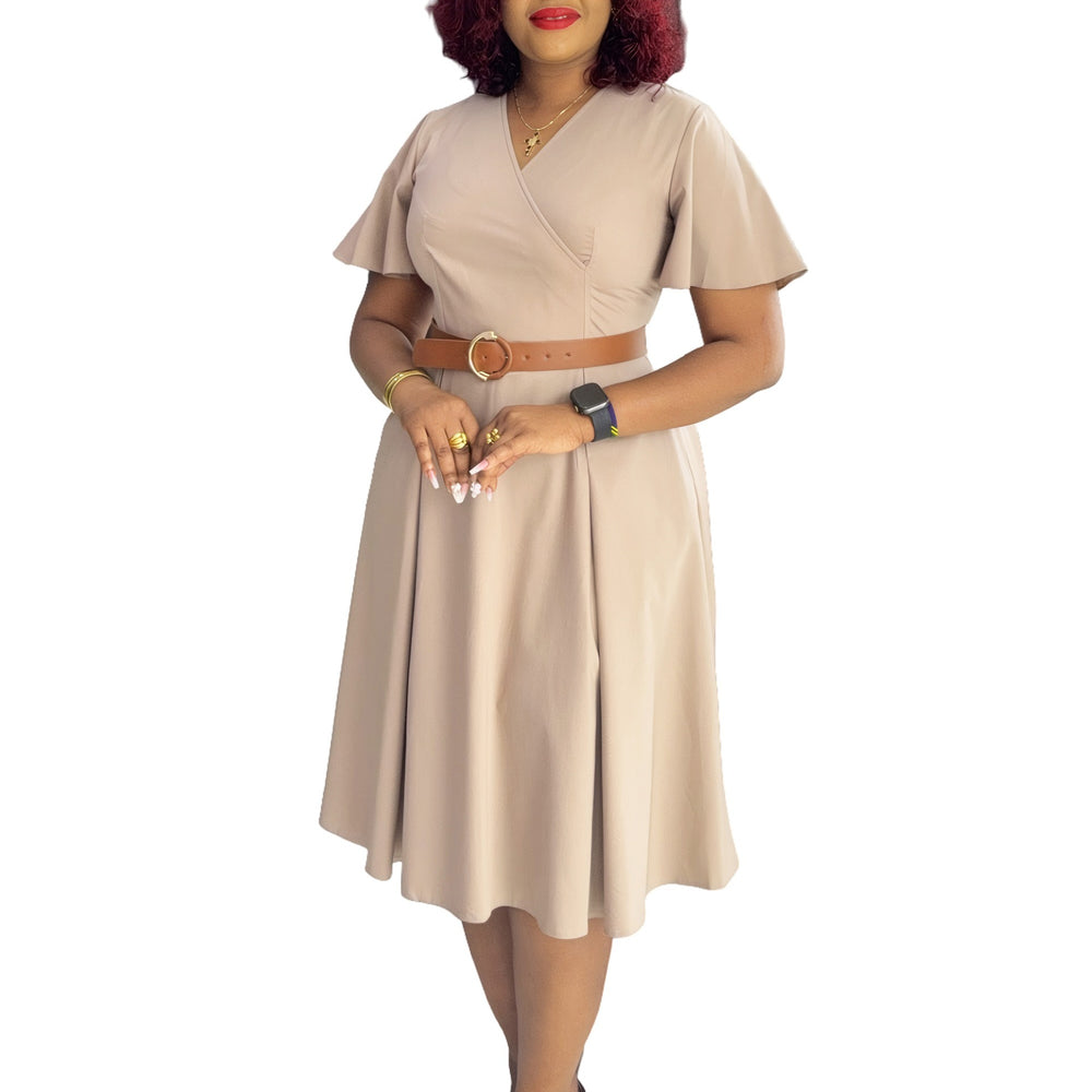 D3333 cross-border  european and american women's summer new v-neck flare sleeve casual a-line dress african dress