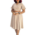 D3333 cross-border  european and american women's summer new v-neck flare sleeve casual a-line dress african dress