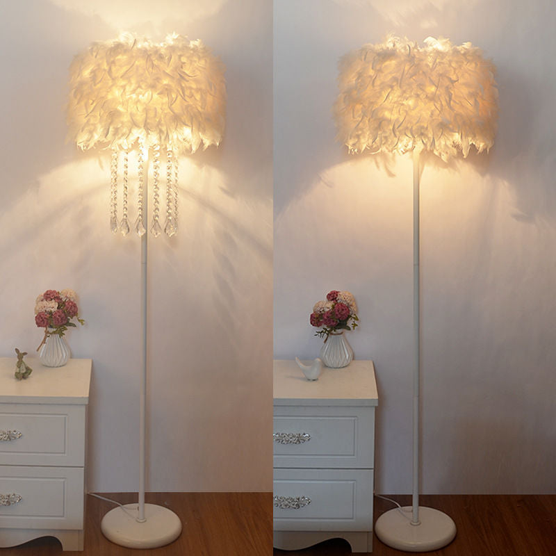 Crystal feather ins creative floor lamp wedding living room study bedroom bedside table lamp beauty anchor fill light