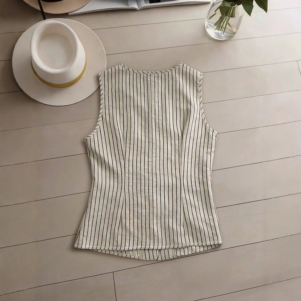 fashion  summer new striped sleeveless top + shorts set - commute & casual two-piece outfit
