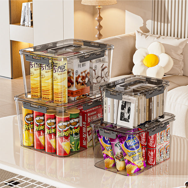 Storage box, desktop sorting, sundries, snacks, toys, household sealed plastic basket, closed storage basket, portable transparent box