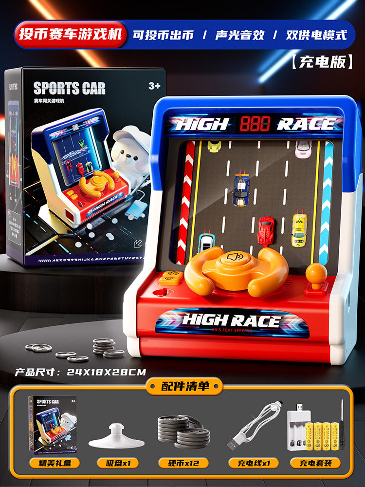 Kids' steering wheel racing simulator arcade game - adventure mode with electric sound effects - children's driving toy gift set