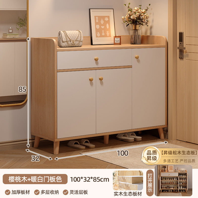 Solid wood shoe cabinet home entrance 2025 new entrance storage cabinet integrated against the wall corridor elevator entrance shoe rack