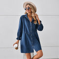 Ebay fashion cross-border export  new arrival loose washed long sleevespatchwork denim dress mid-length skirt for women