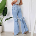 X spot-16065# cross-border european and american retro stereo bow tie slim fit medium stretch floor-length flared denim pants