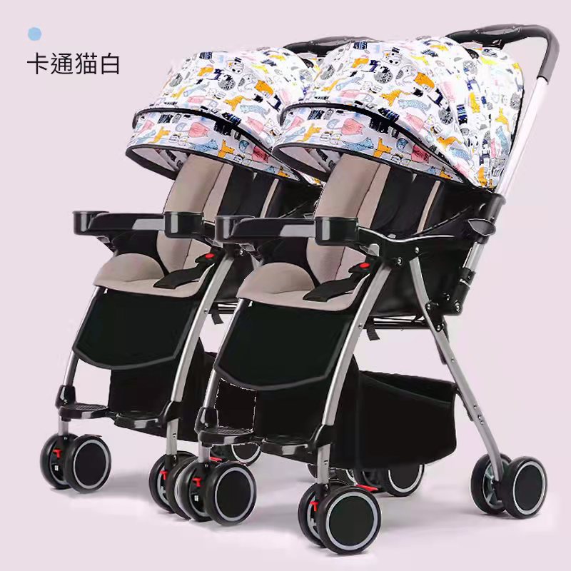 Wholesale double stroller: lightweight, high-view, convertible (sitting/reclining), detachable, foldable, twin baby pram