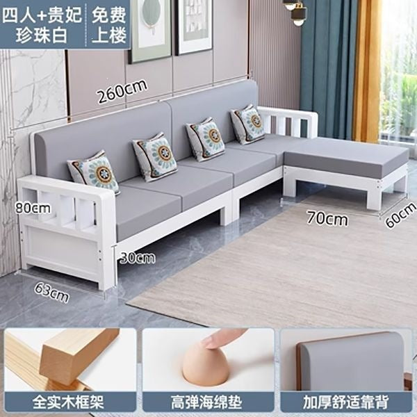 Solid wood sofa combination new chinoiseriefor home living room small apartment straight row three-person slot simple rental room single sofa