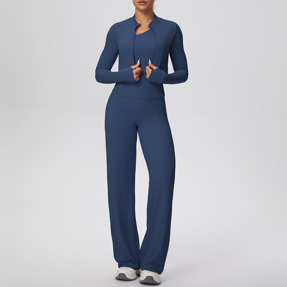 Cloud-feel outdoor casual yoga outfit - three-piece set: one-shoulder open back, high-waisted, butt-lifting, quick-dry running & fitness set